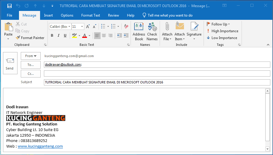 Cara Membuat Signature Email Di Microsoft Outlook 2016 Kucing Ganteng Blog Tutorial Komputer Terlengkap