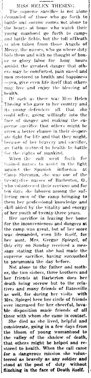 From the Batesville Tribune, October 1918 ~