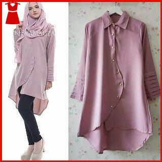 Baju Tunik Muslim Mauza Warna Pink Cantik Motif Baru Bj2242