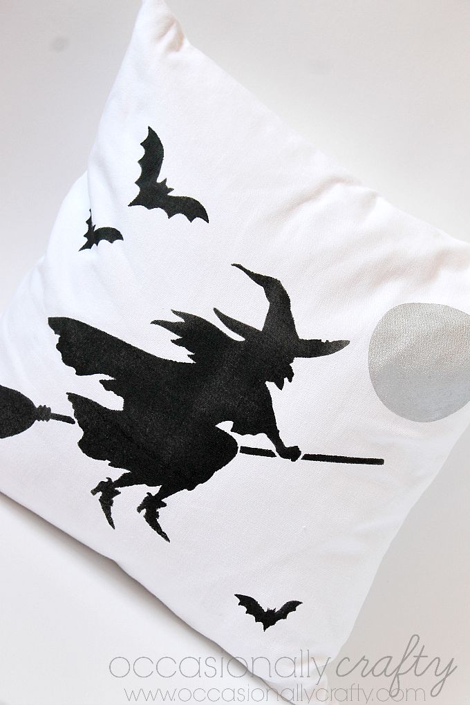 Witch on Broom Stenciled Pillow Cover
