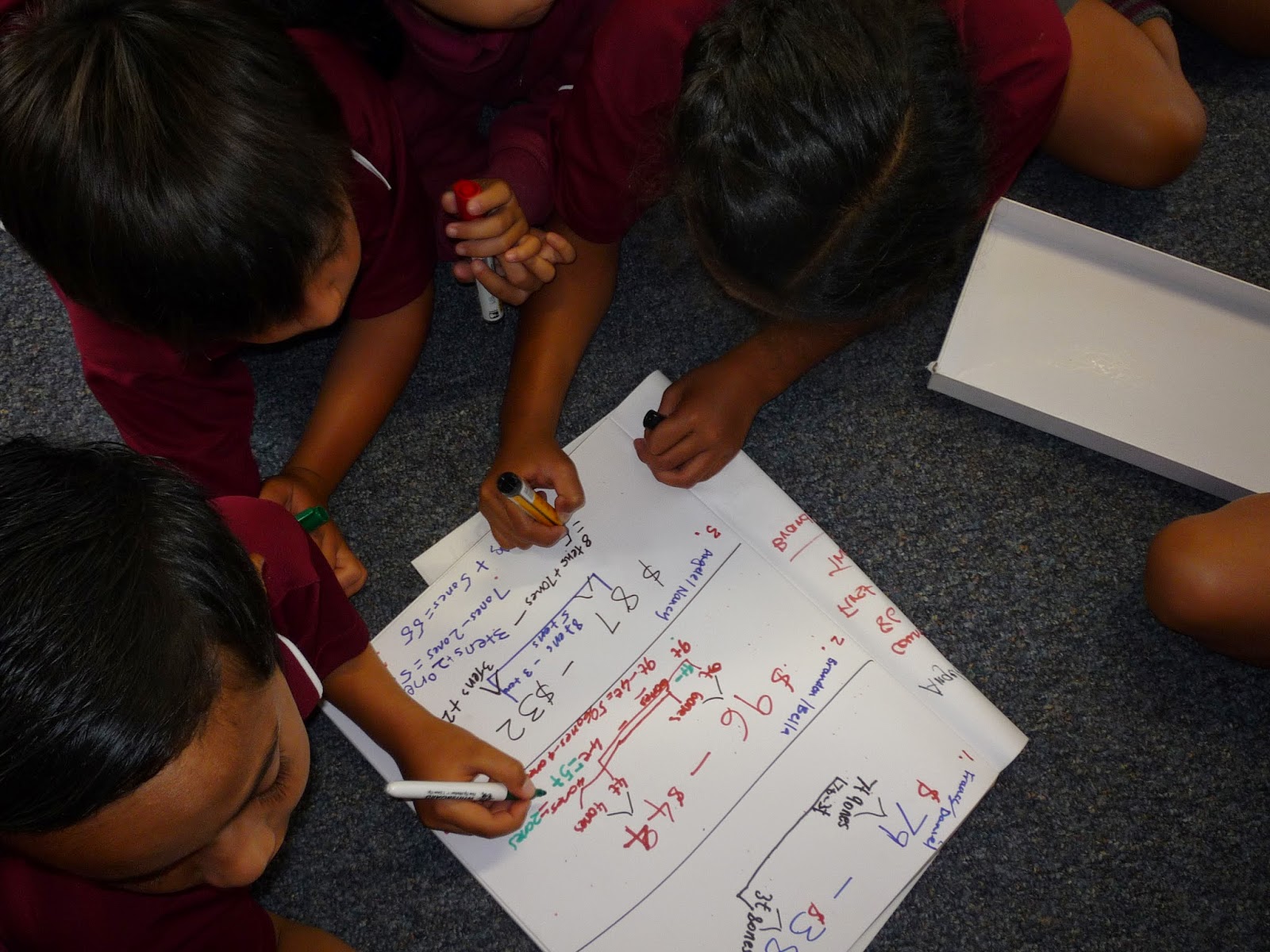 Mrs Naidoo - Room 15: Working out problems in Maths groups.