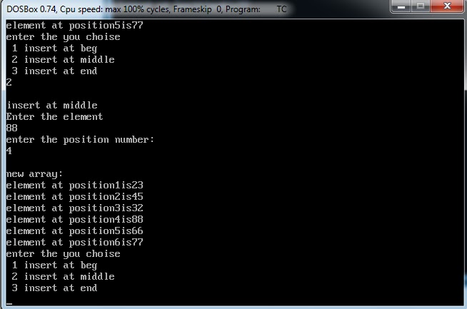 Array insert at beginining and middle and end using c++: February 2016