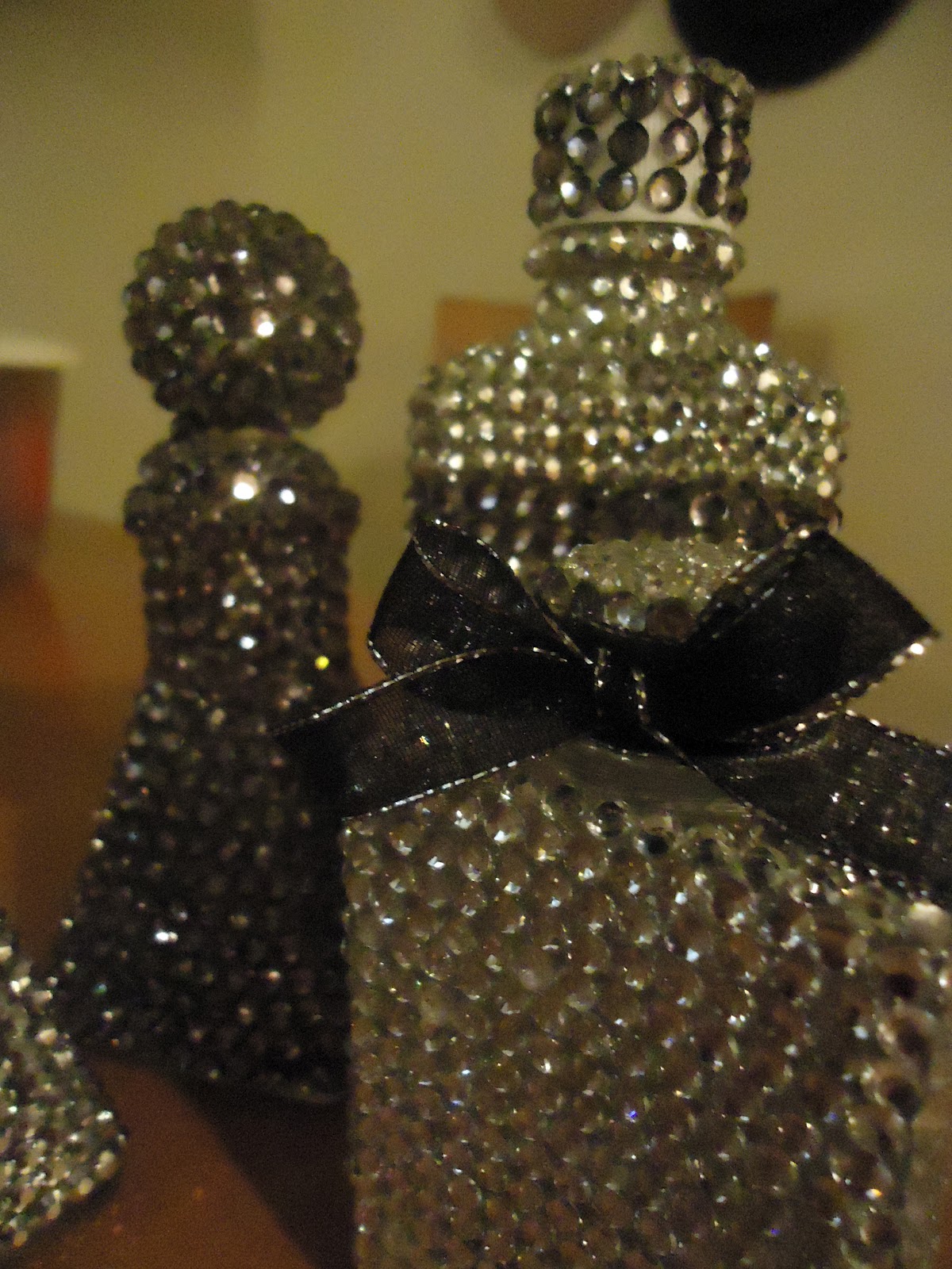 Frugal Home Design DIY Home Decor Make Rhinestone Covered Bottles