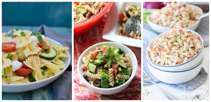 three vegan picnic pasta salads