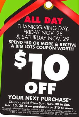 Big Lots Coupons Black Friday 2014: Spend $50, Save $10!