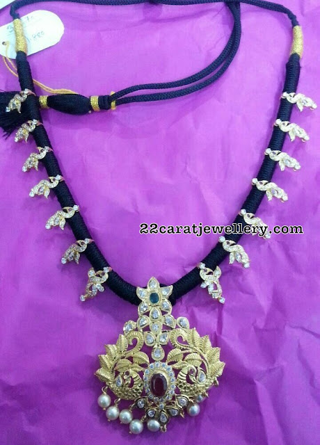 Black Thread Necklaces with Moissanite Pendants