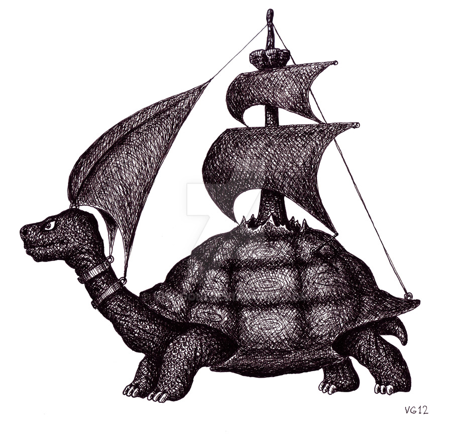 02-Sailing-Turtle-Vitaliy-Gonikman-Surreal-Black-and-White-Drawings-with-a-Message-www-designstack-co