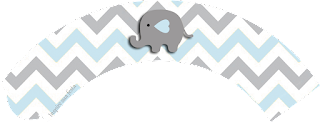 Baby Elephant in Grey and Light Blue Chevron Free Printable Wrappers Cupcake.