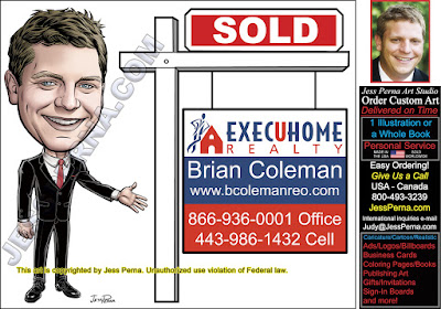 Execuhome Agent Sold Sign Caricature from Photo