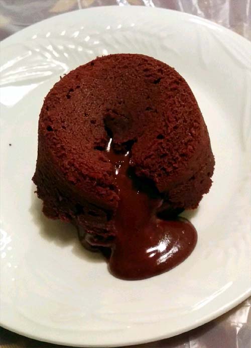 Molten Chocolate Lava Cake. I like how chocolate filling oozes out of the center when you cut through the cake. Delicious!
