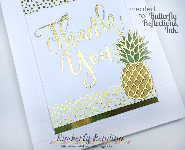 thank you card | handmade card | pineapple | pineapples | vellum | script lettering | gold | embossing | concord & 9th | sunny studio stamps | butterfly reflections, ink | kimpletekreativity.blogspot.com | washi tape
