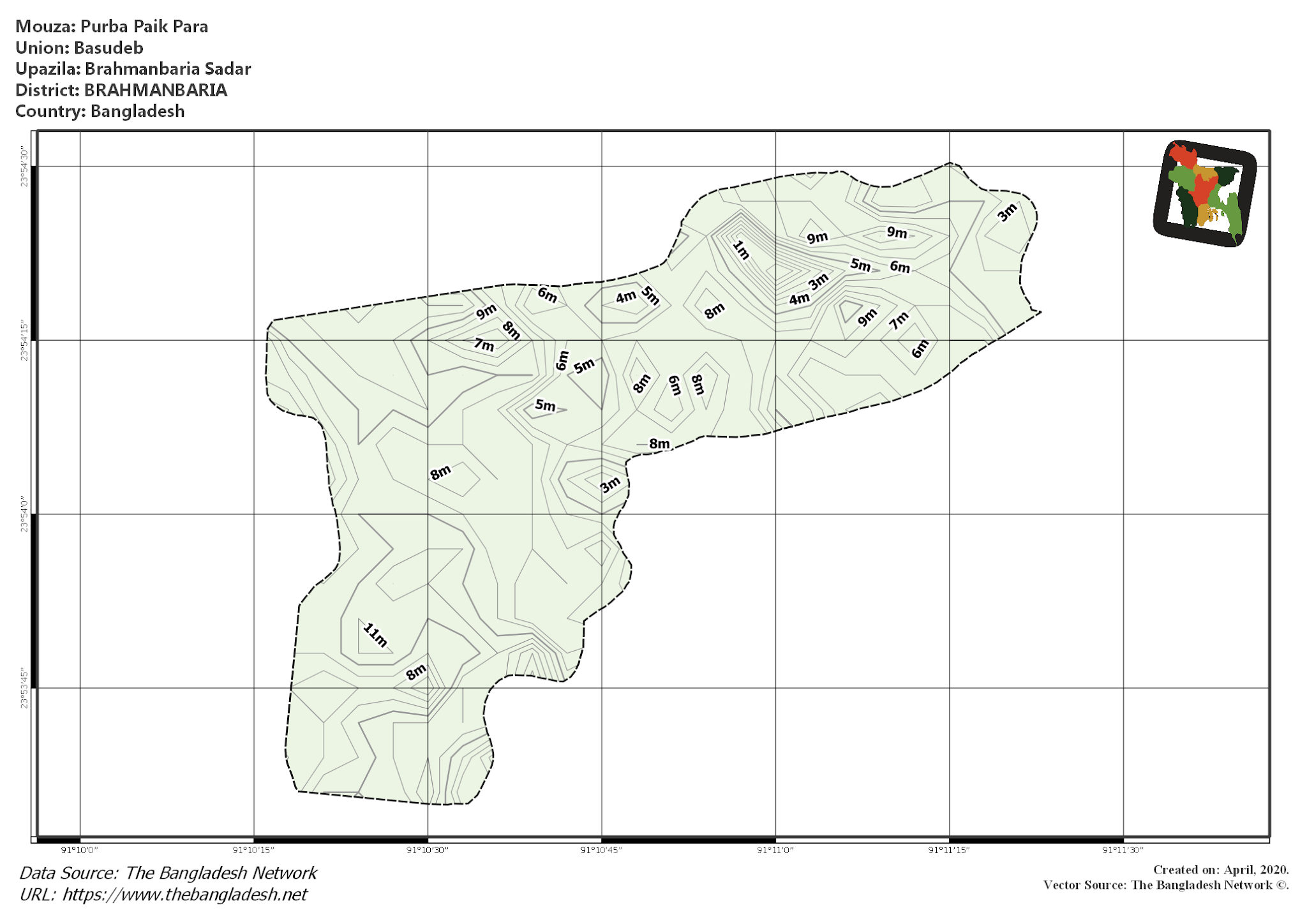 Map of Purba Paik Para Mouza, Brahmanbaria Sadar, Brahmanbaria