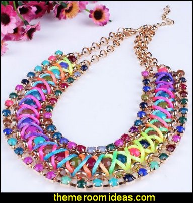 Funky Colorful Rainbow Colors Handmade Rope Woven Wide Chunky Necklace Funky Colorful Rainbow Colors Handmade Rope Woven Wide Chunky Necklace