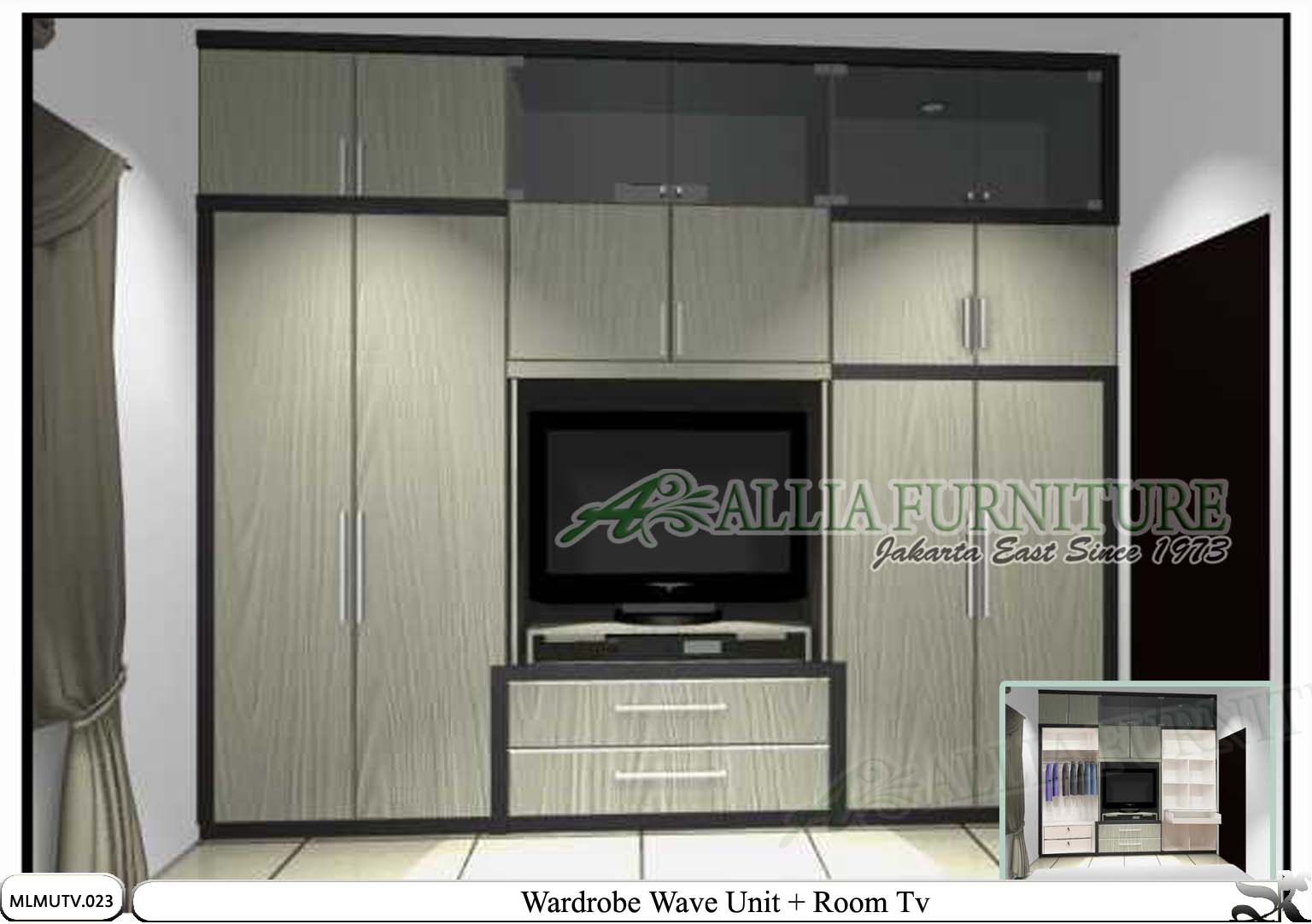 Lemari minimalis model tv unit Wave - Allia Furniture