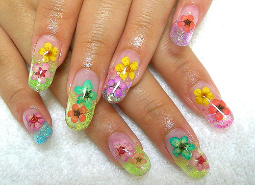 rainbow flower nail design