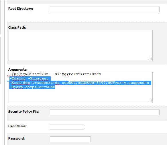 remote debug arguments