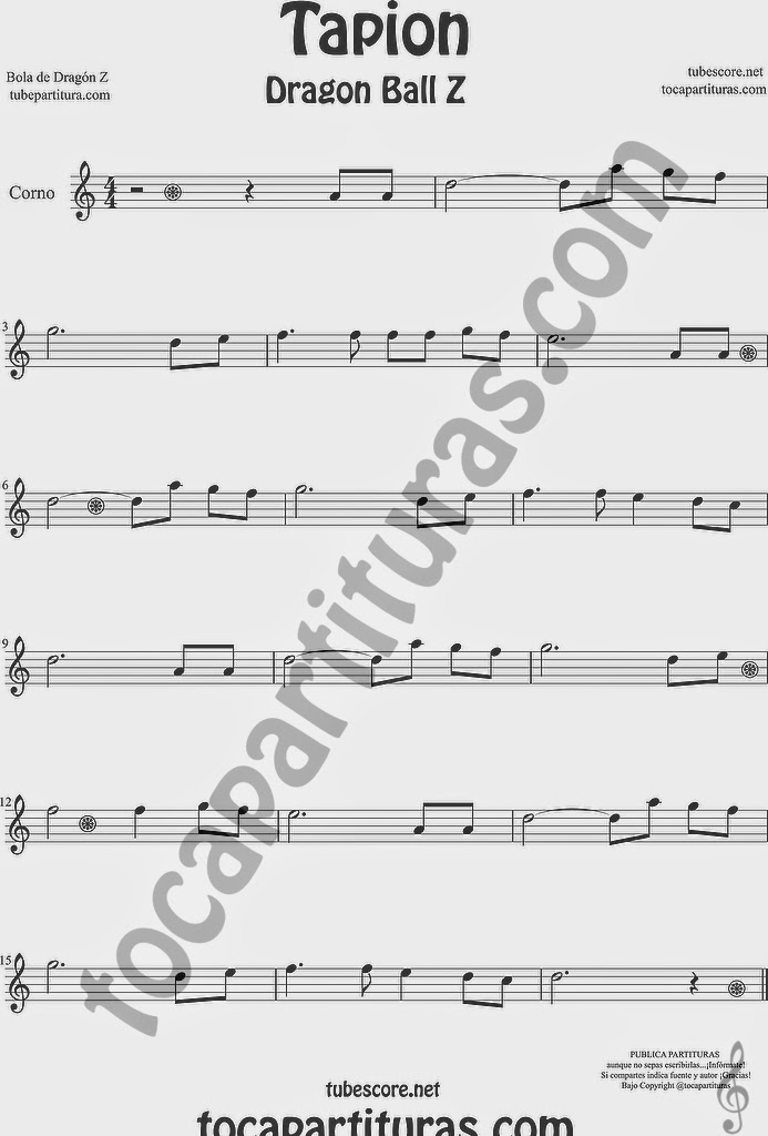  Tapión Bola de Dragón Z Partitura de Trompa y Corno Francés en Mi bemol Sheet Music for French Horn Music Scores Dragon Ball Z