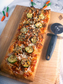 Crispy and savory Zucchini and Saugage Flatbread Pizza done in about 30 minutes!  Perfect for Father's Day - Slice of Southern