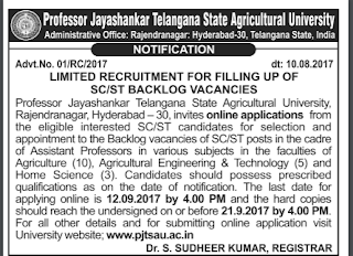 Professor Jayashankar Telangana State Agricultural University Recruitment 2017 | Question Papers