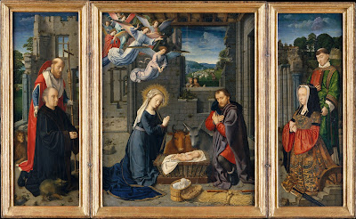 Gerard David - Tríptico de la Natividad con Donantes y los Santos Jerónimo y Leonardo - 1510 -  Metropolitan Museum of Art (New York, United States)