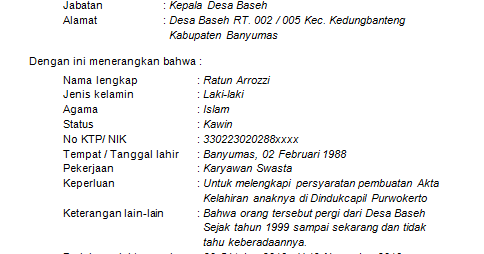 Contoh Surat Keterangan Ghoib