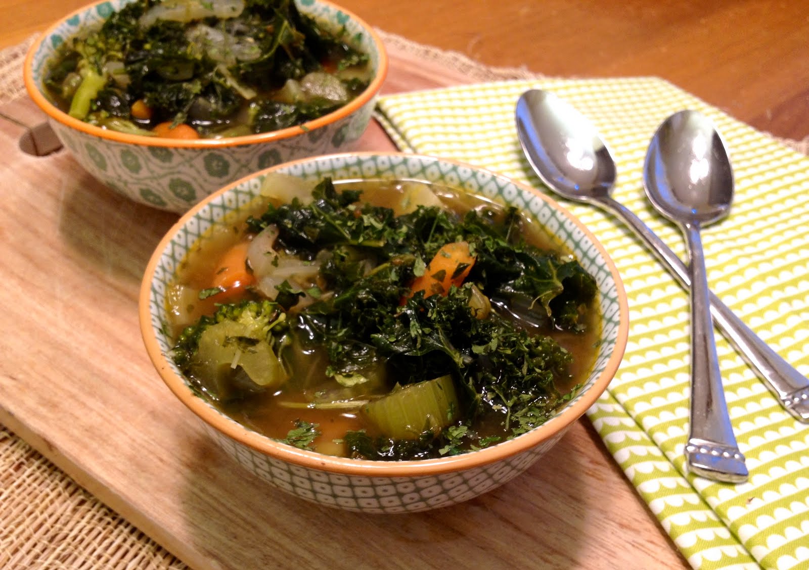 Clean, Fresh and mostly Veggie Kale and Broccoli Soup