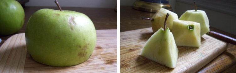 Sólidos platônicos esculpidos em maçãs