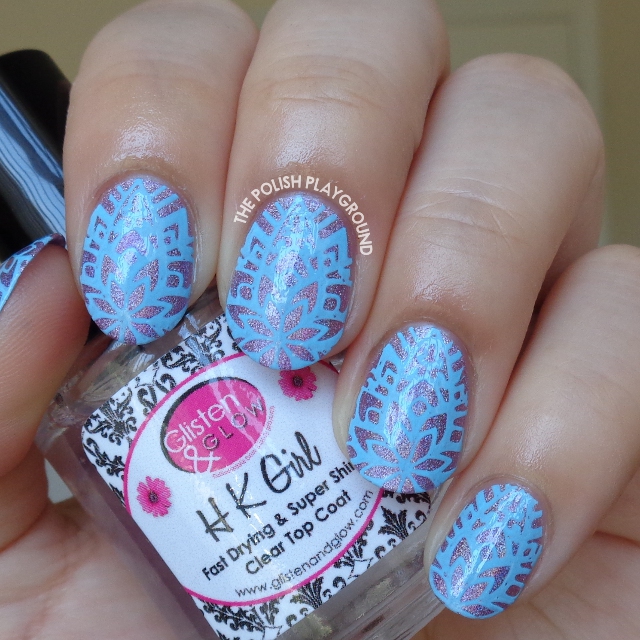 Purple Holo with Blue Abstract Floral Stamping
