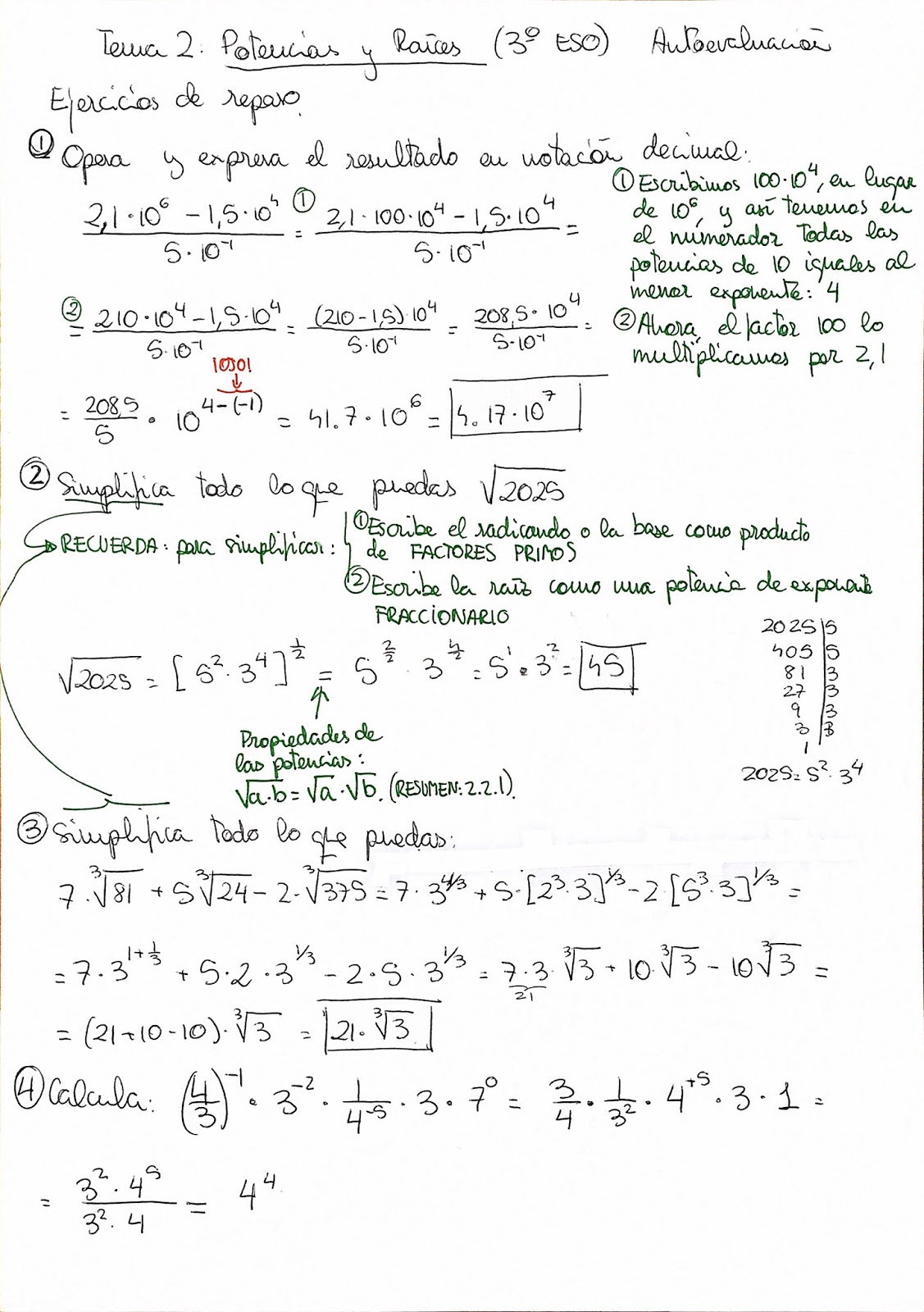 preparar Luna esponja apuntes de matemáticas para ESO y Bachillerato: Autoevaluación tema 2:  Potencias y raíces (3º de ESO)