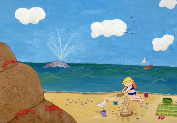 "Fishy at Beach" by Karyn Raz | illustration art drawing, ilustraciones infantiles, imagenes bonitas, lindas, dibujos hermosos, playa, mar, cool stuff.