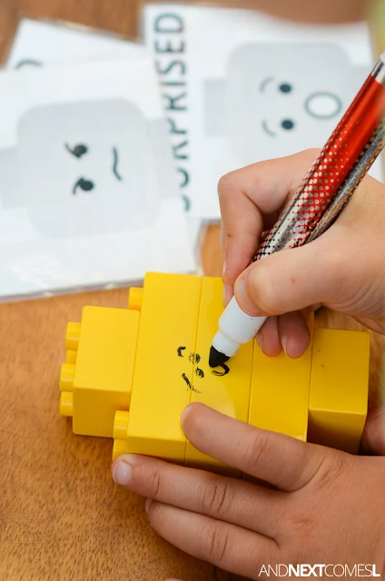 Emotion drawing prompt for kids using LEGO from And Next Comes L