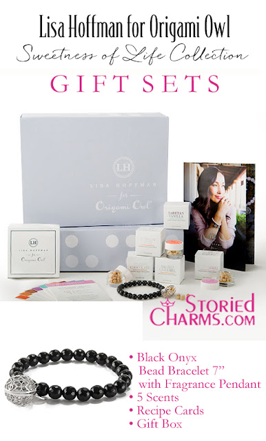  LISA HOFFMAN FOR ORIGAMI OWL SWEETNESS OF LIFE FRAGRANCE BEADS WITH BLACK ONYX BEAD BRACELET 7" GIFT SET available at StoriedCharms.com