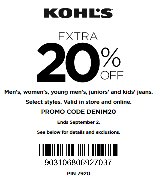 Kohls coupon 20% off JEANS for family