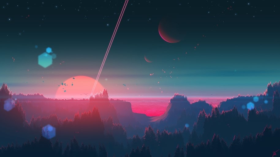 Sunset, Scenery, Forest, Horizon, Digital Art, 4K, #89
