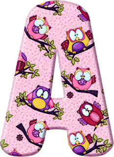 Abecedario Rosado con Búhos de Colores. Pink Alphabet with Owls. 