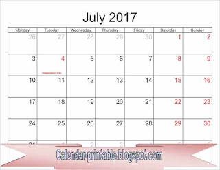 Free Printable Calendar July 2017