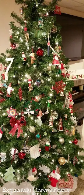 Christmas Tree with bright red and multicolored ornaments