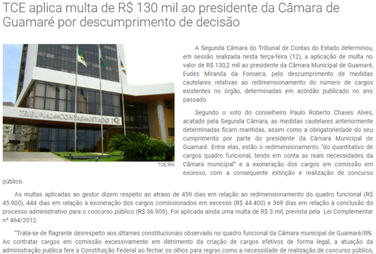 TCE APLICA MULTA DE R$ 130 MIL AO EX-PRESIDENTE DA CMG EUDES MIRANDA POR DESCUMPRIMENTO DE DECISÃO