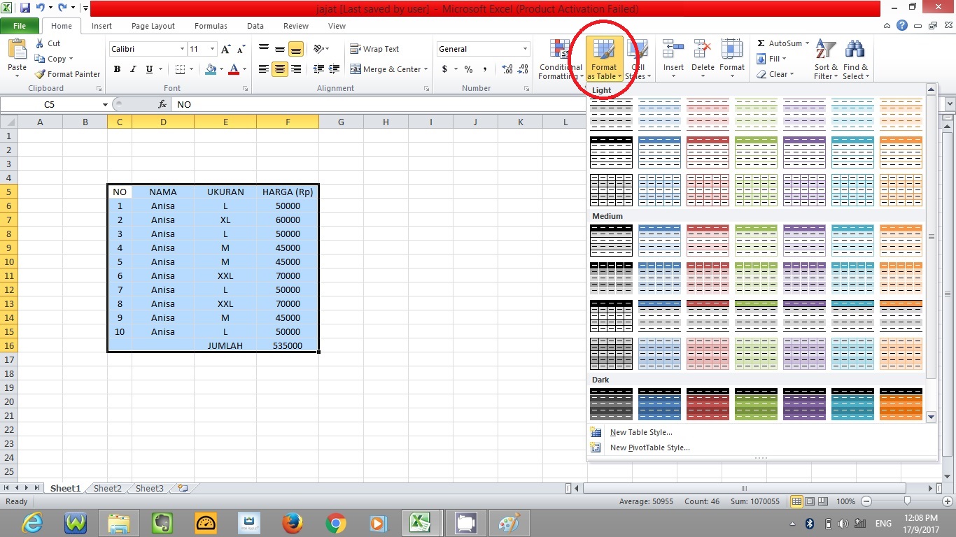 Tutorial format As table pada MS.excel