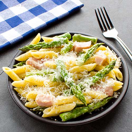 Kitchen Riffs Creamy Pasta with Asparagus and Ham