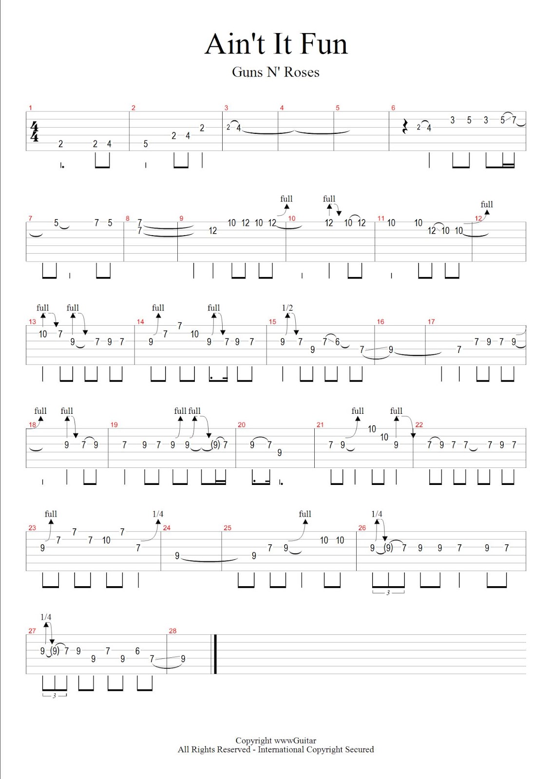 guns n' roses - ain't it fun (tab) score