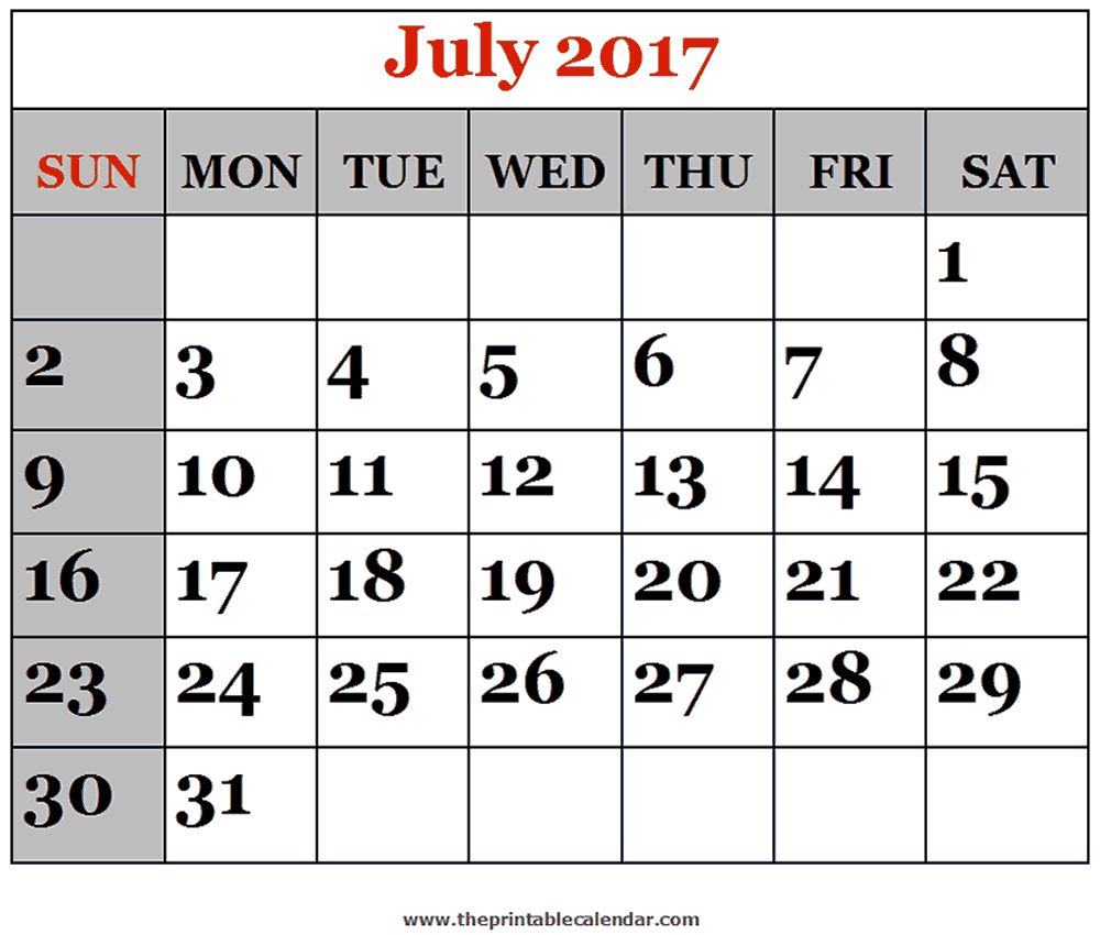 free july calendar