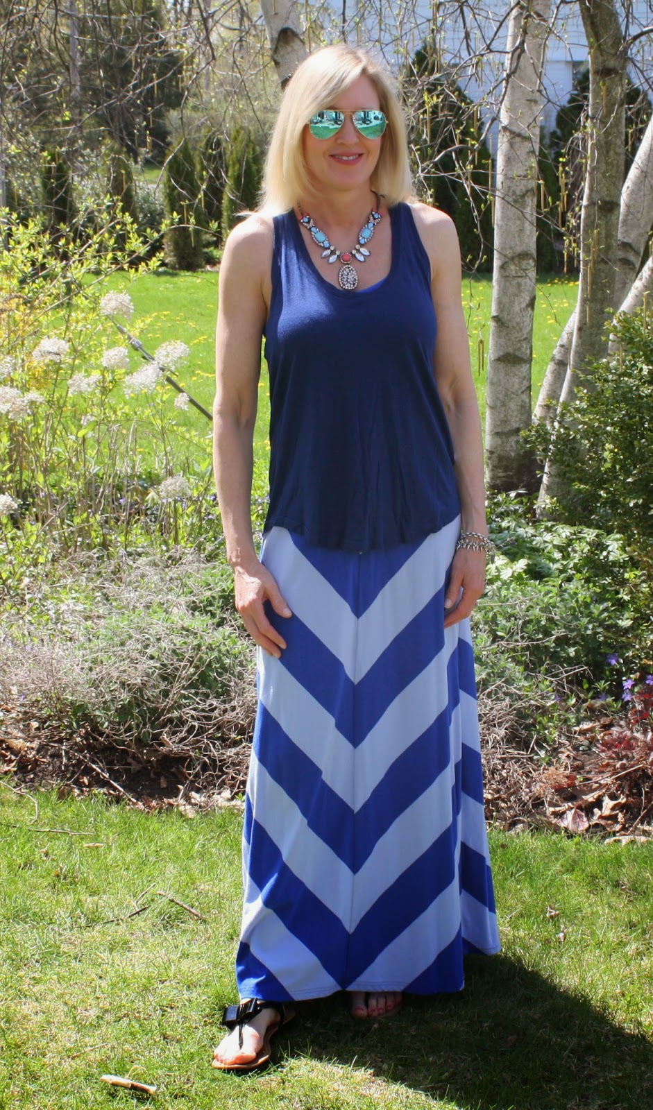 Blue chevron maxi dress