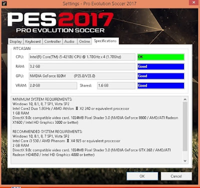 PES 2017 Settings.exe Only For Check Specifications