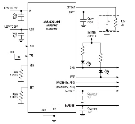Lithium ion Charger Using MAX8844 Circuit Diagram