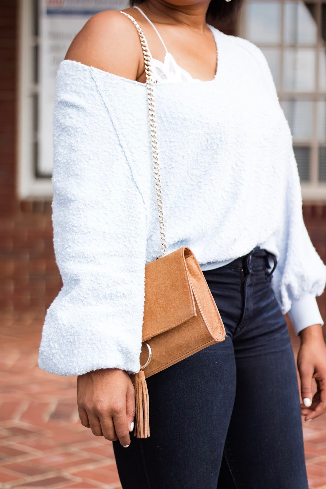 Powder Blue Sweater and Block Heels | The Savvy Singer