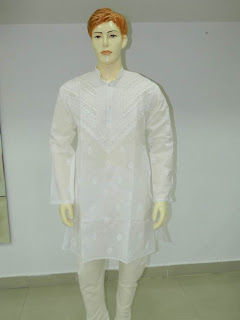 Lucknowi Chikan  Men Pure White Kurta Pijama