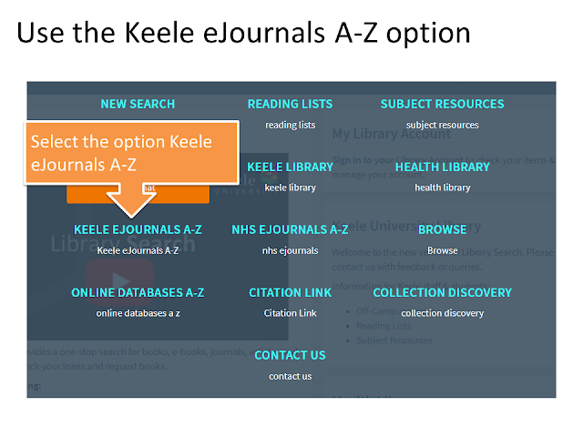 A range of extra options are selected - choose Keele eJournals A-Z