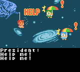Captura de pantalla de Rainbow Islands para la Nintendo Game Boy Color. Se muestra un fragmento de la historia en la que una prisionera pide ayuda