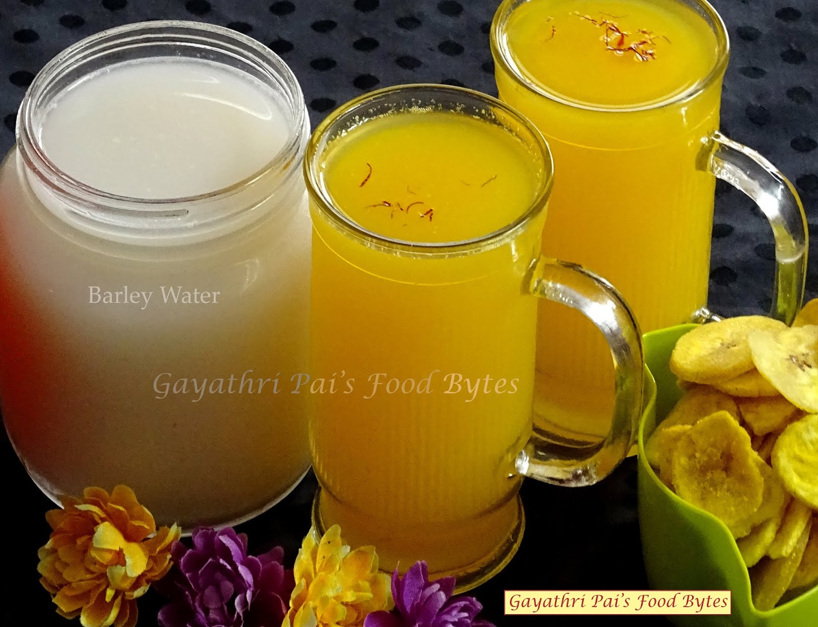 Gayathri Pai's Food Bytes Chilled OrangeBarleySaffron Juice.